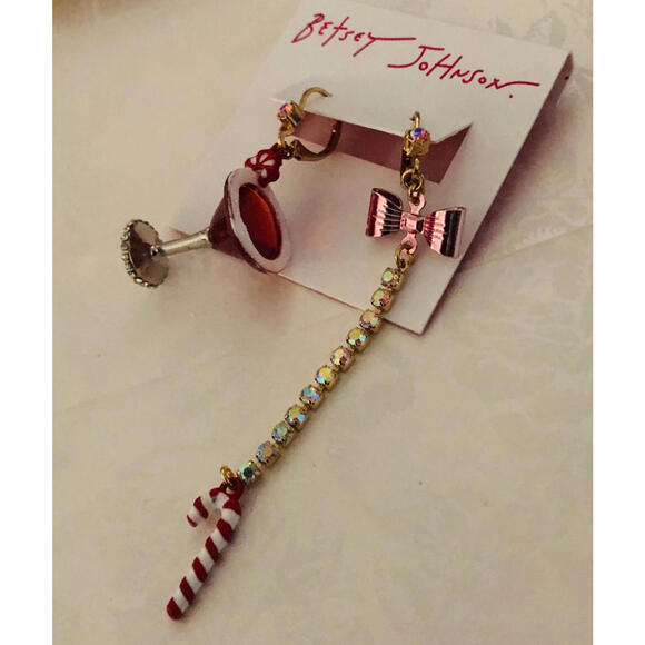 Betsey Johnson Cocktail and Candy Cane Dangle Earrings NWT - Picture 6 of 7